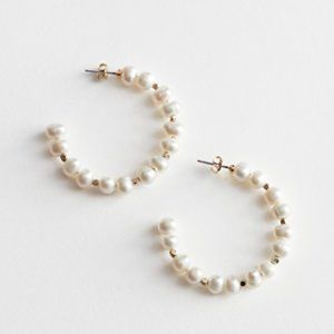 & Other Stories Organic Pearl Open Hoop Earrings